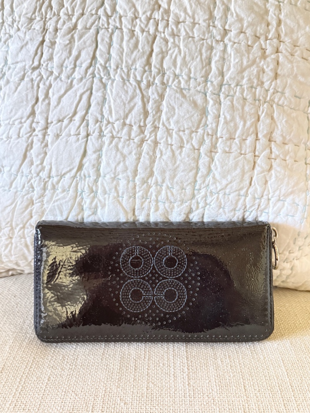 Coach - Audrey Perforated Navy Patent leather wallet